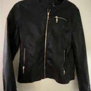 Forever 21 Black Bomber Jacket with Gold Zippers